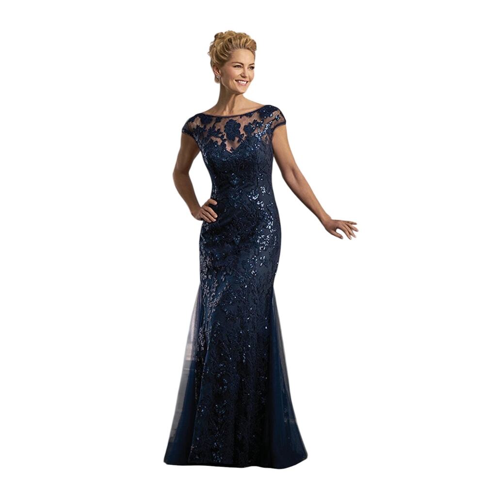 Jade Couture Cap Sleeve Sequin Lace Illusion Dress in Blue Size 20P
